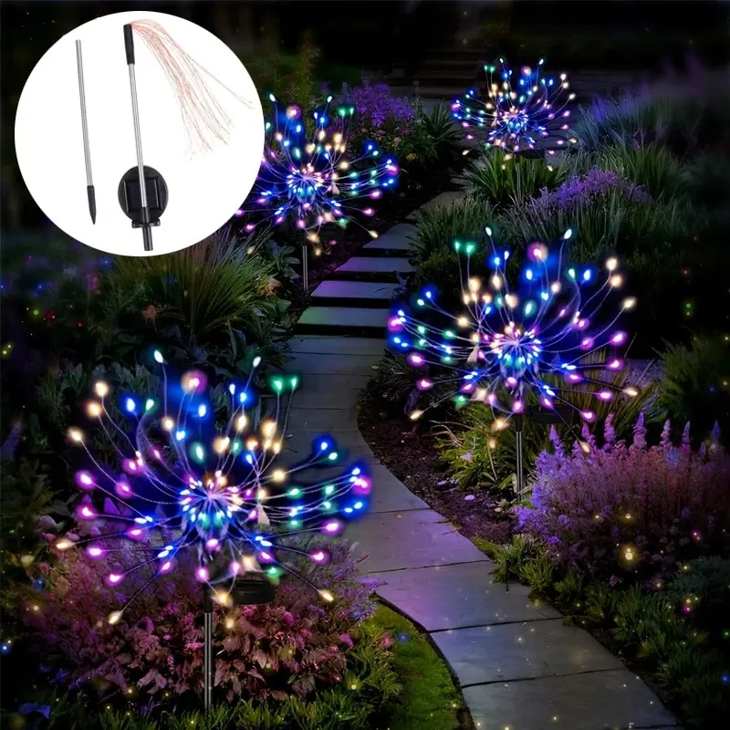 Lumières solaires feux d'artifice, décoration extérieure vibrante