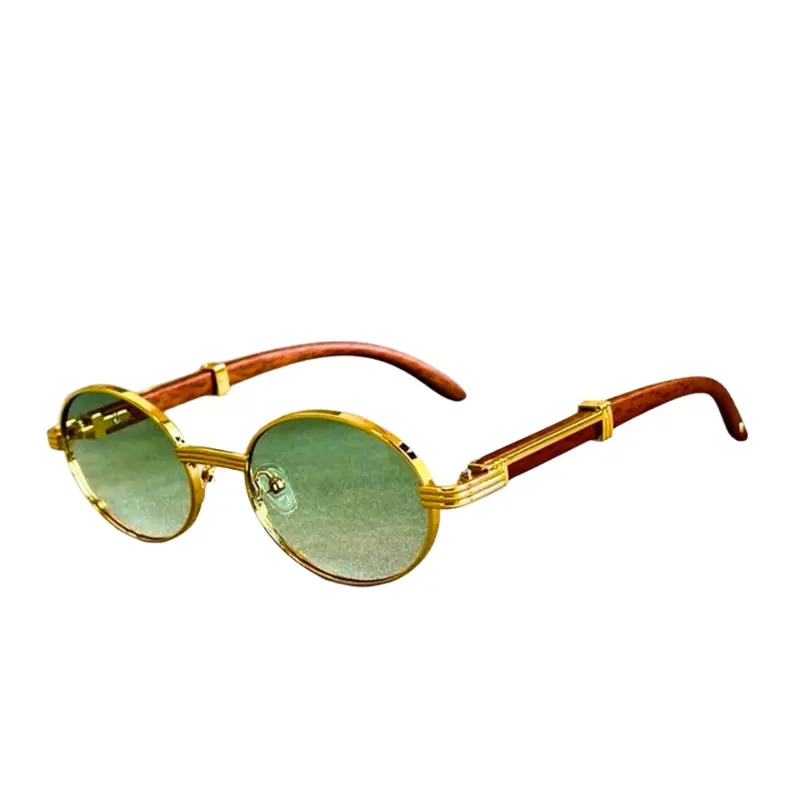 Lunettes de Soleil Ovales avec Monture en Bois Naturelle