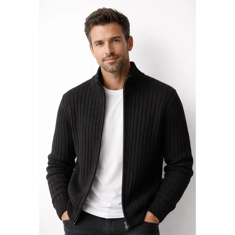 Maison Wear | Cardigan homme zippé en maille côtelée à col montant