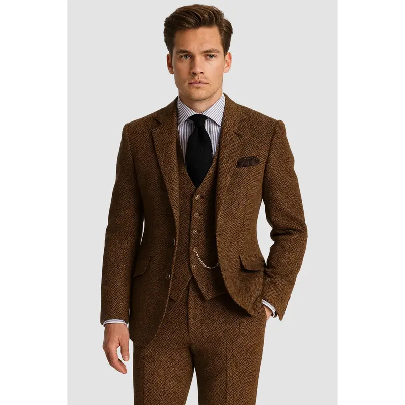 Maison Wear | Costume trois-pièces homme en tweed avec gilet et chaîne de montre
