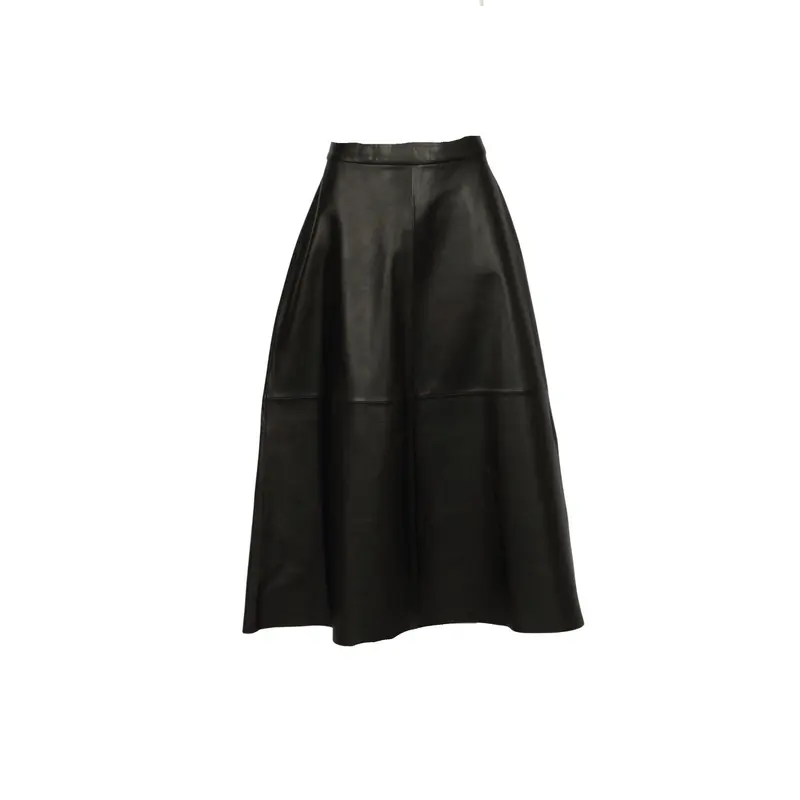 MANHA (REF. 65313) NOIR- JUPE LONGUE EN CUIR DE MOUTON