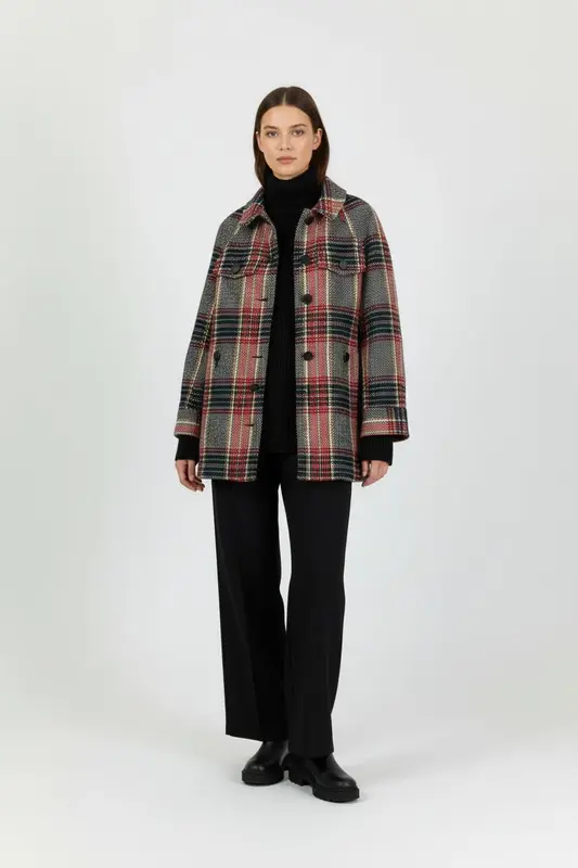 Manteau à Carreaux Rouge et Bleu - Taille XS/34