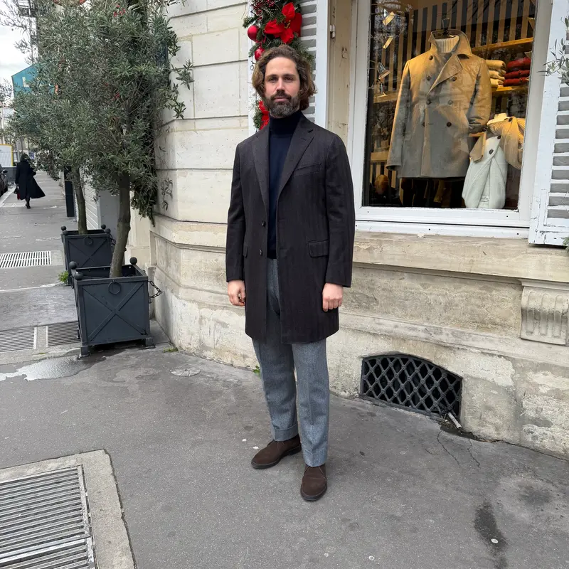 Manteau cachemire marron à chevrons