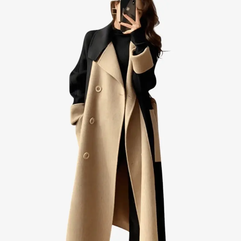 Manteau Droit à Manches Longues avec Col à Revers et Poches