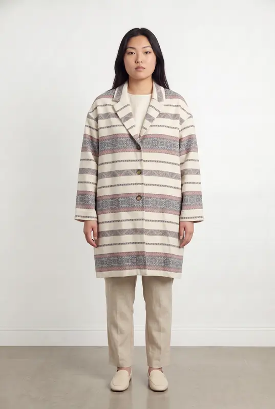 Manteau Écru et Bleu - Taille L/40