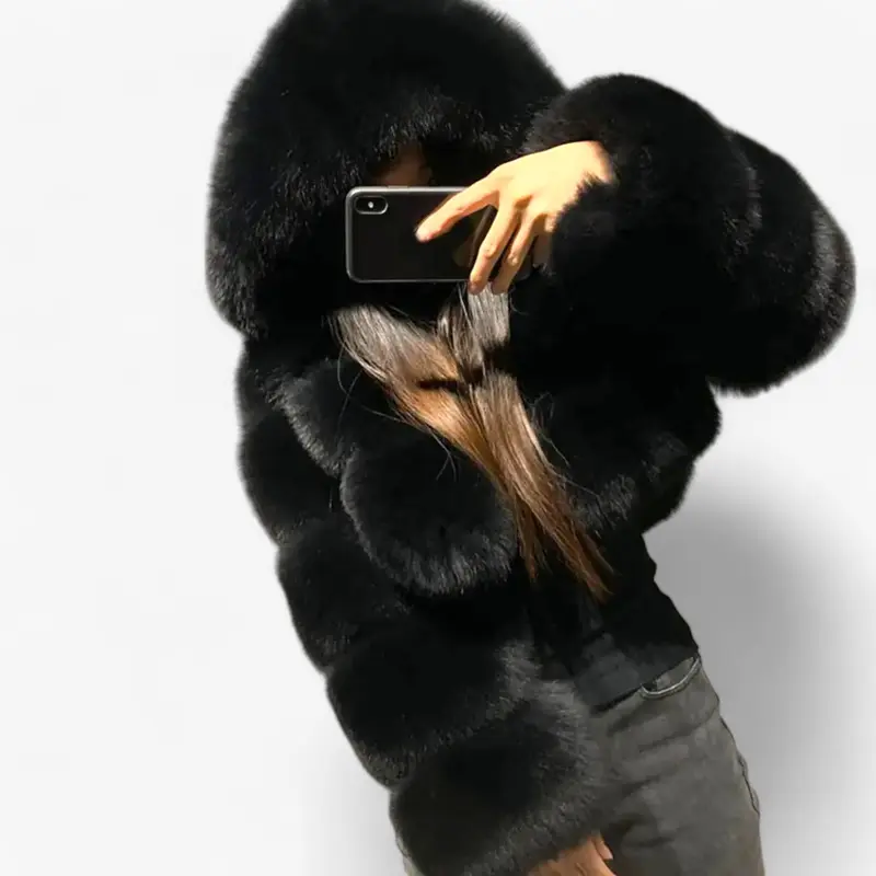 Manteau élégant à capuche et manches longues avec fermeture éclair
