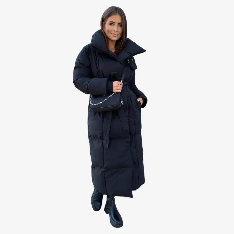 Manteau femme ceinturé col montant