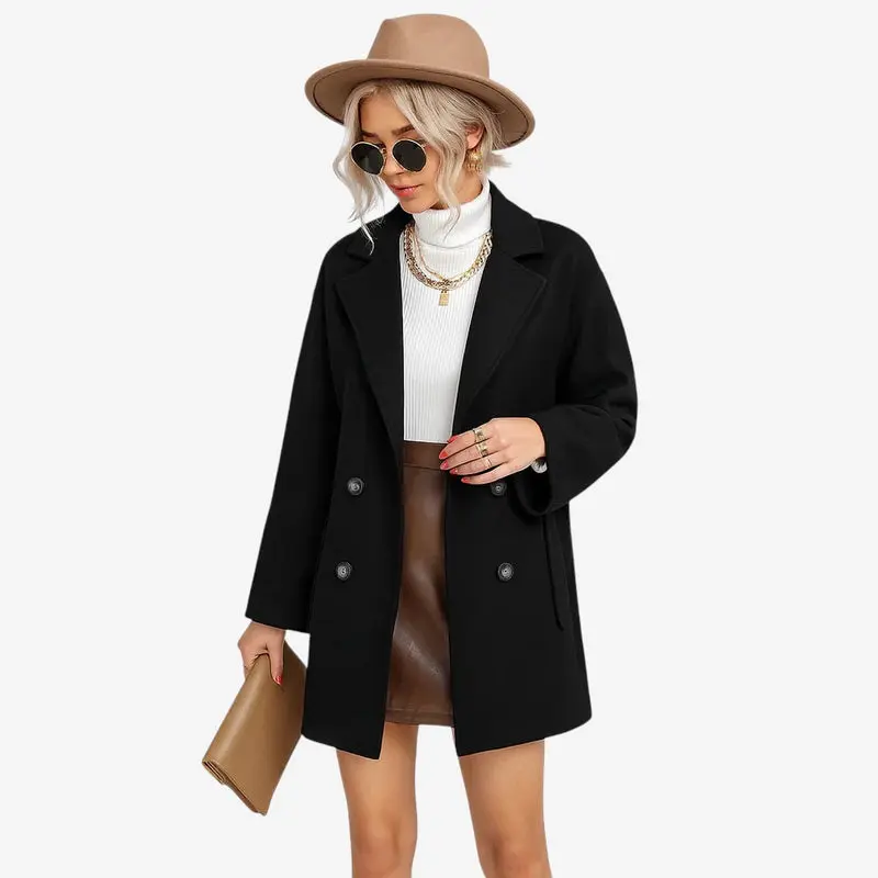 Manteau femme col classique double boutonnage