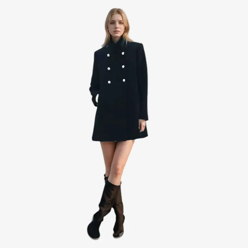 Manteau femme double boutonnage col montant