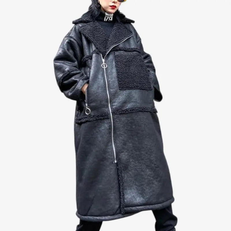 Manteau femme manches longues zippé col à revers