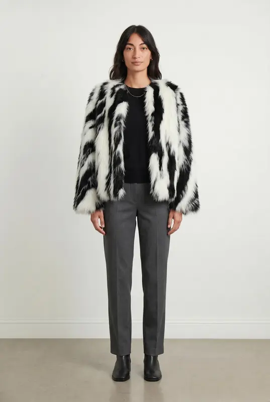 Manteau Fourrure Noir et Blanc - Taille M/38