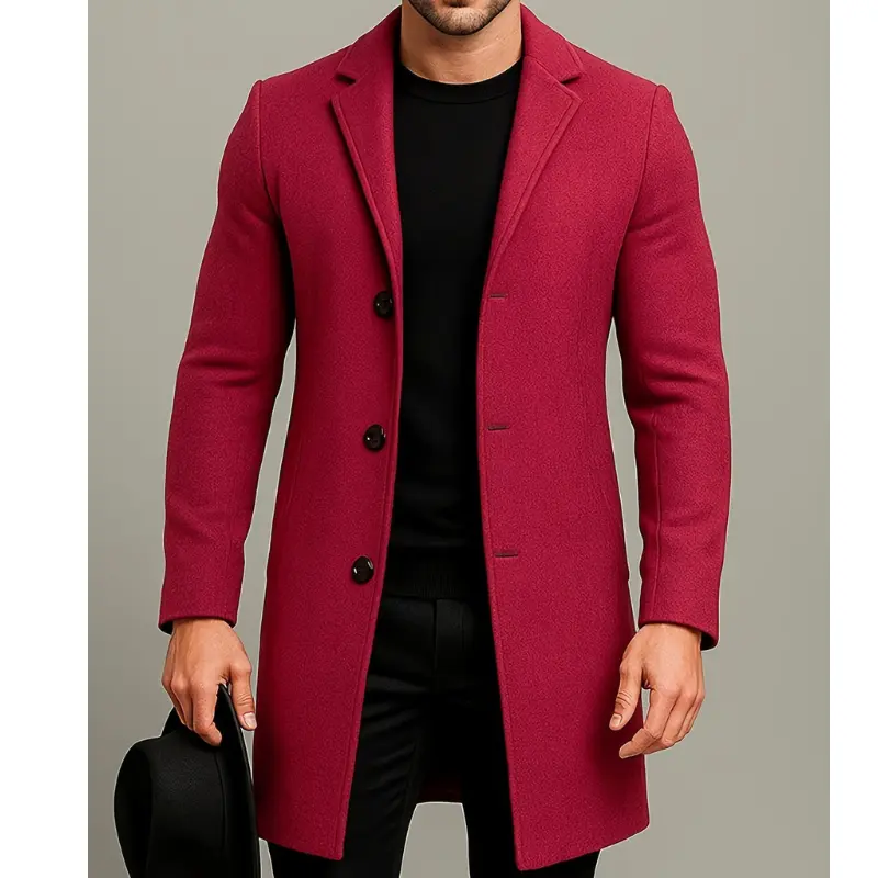 Manteau homme long à boutons, coupe-vent et élégant