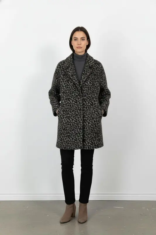 Manteau Léopard Noir et Beige - Taille S/36
