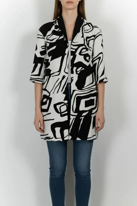 Manteau long blanc et noir - Taille M/38