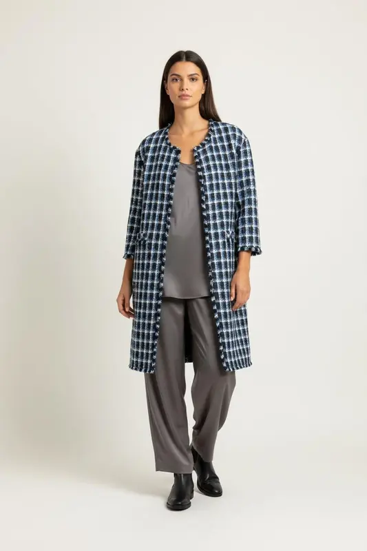 Manteau Long Bleu et Blanc - Taille M/38