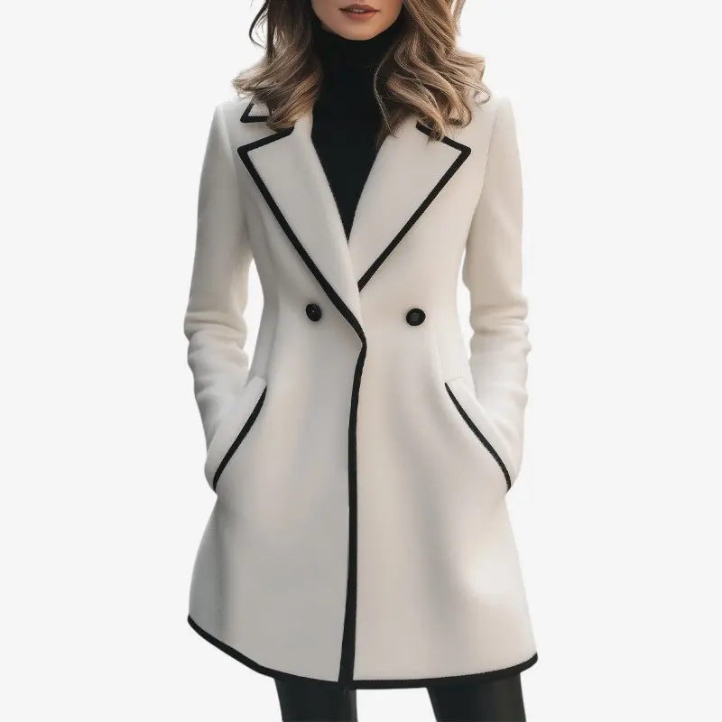 Manteau long femme col à revers avec poches