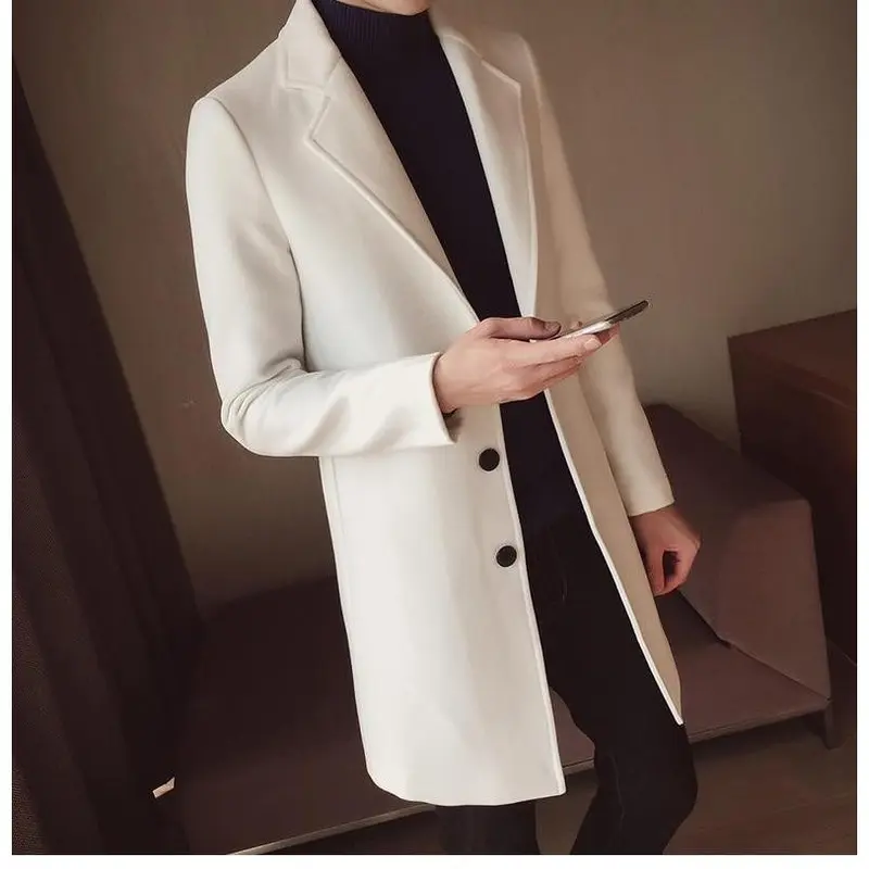 Manteau long homme en laine mélangée, coupe slim élégante