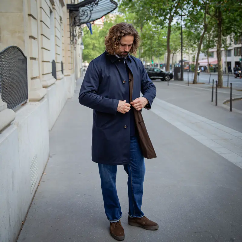 Manteau réversible PEAK cachemire bleu marine/marron