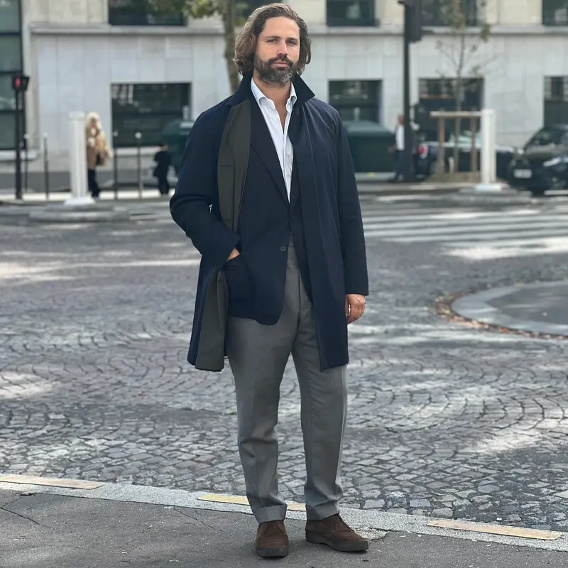 Manteau réversible PEAK cachemire bleu marine/vert