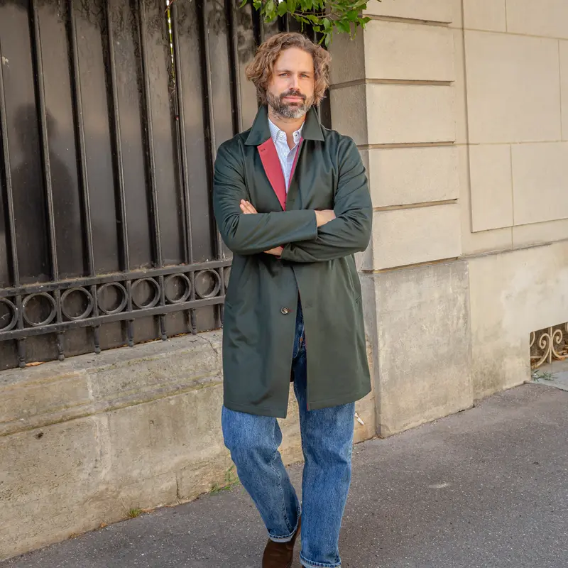 Manteau réversible PEAK vert anglais/rouge