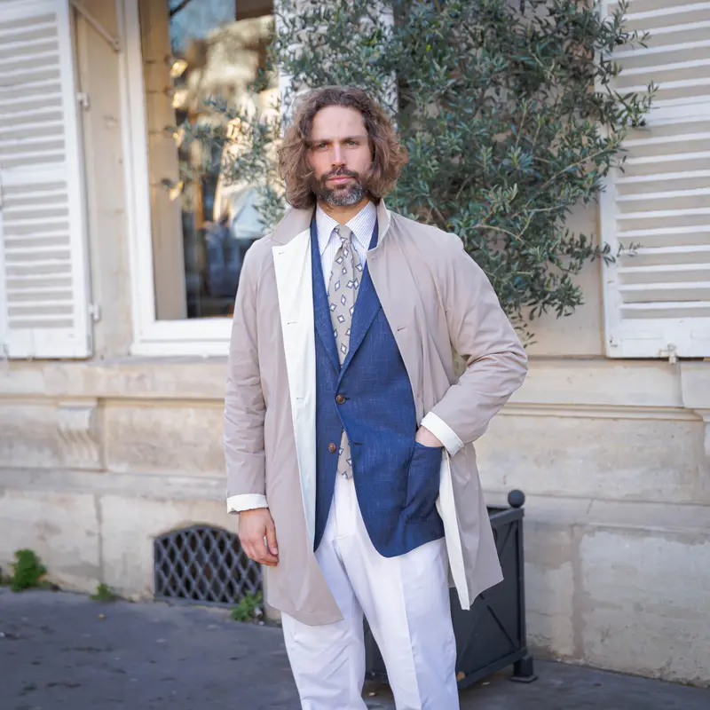 Manteau réversible technique beige / blanc cassé