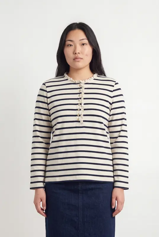 Marinière Beige et Marine - Taille L/40