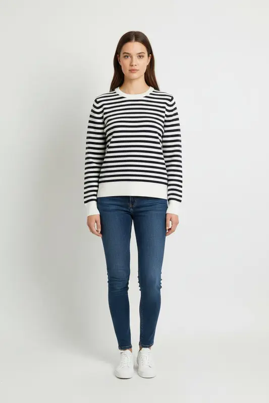 Marinière Blanche et Bleu Marine - Taille S/36