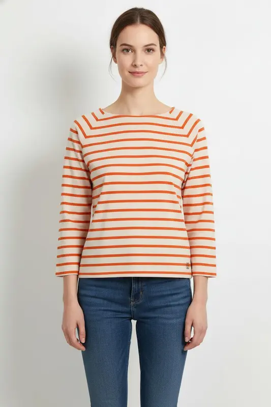 Marinière Blanche et Orange - Taille M/38