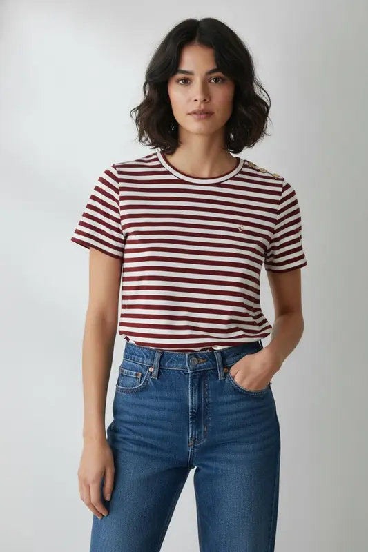 Marinière Bordeaux et Blanche - Taille XS/34