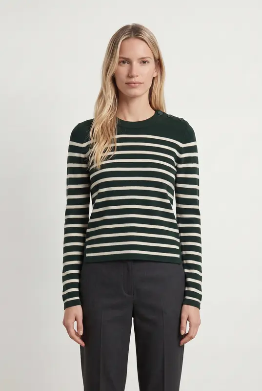 Marinière Verte et Blanche - Taille S/36