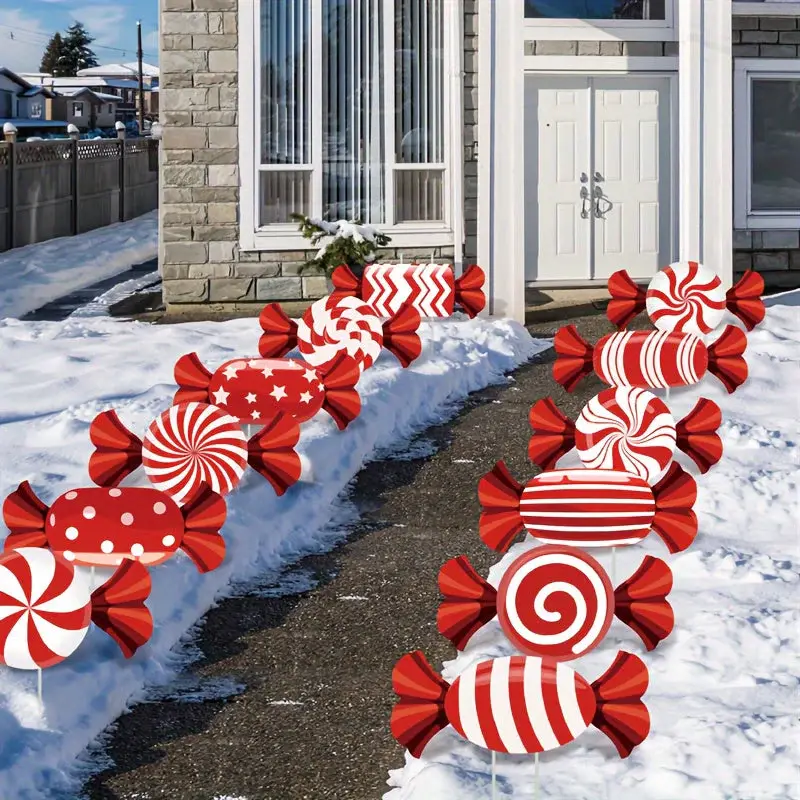 Marqueurs de route en canne de bonbon de Noël, décorations lumineuses pour les fêtes
