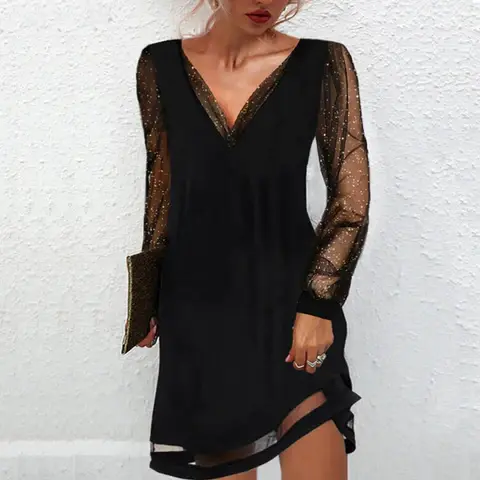 Matilde - Robe mi-longue élégante col V avec détails en dentelle