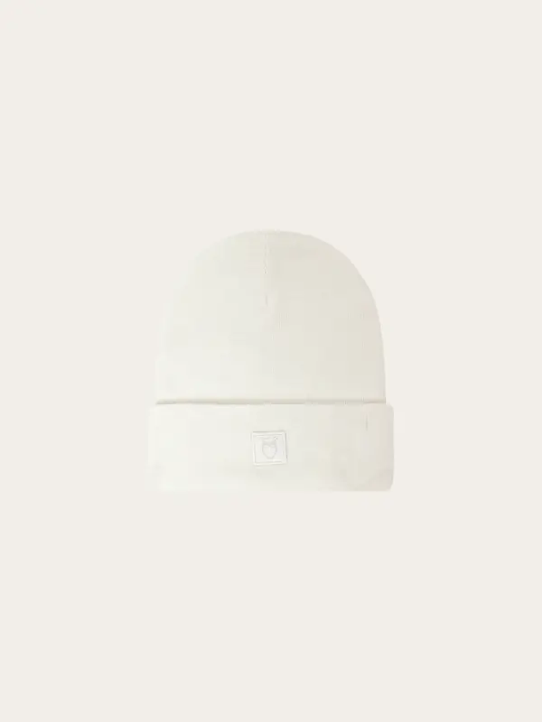 Merino double layer badge beanie - Egret