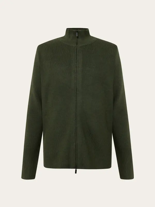 Merino full zip sweater - Burned Olive