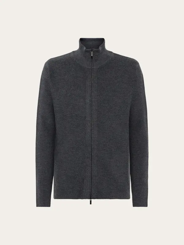 Merino full zip sweater - Dark Grey Melange