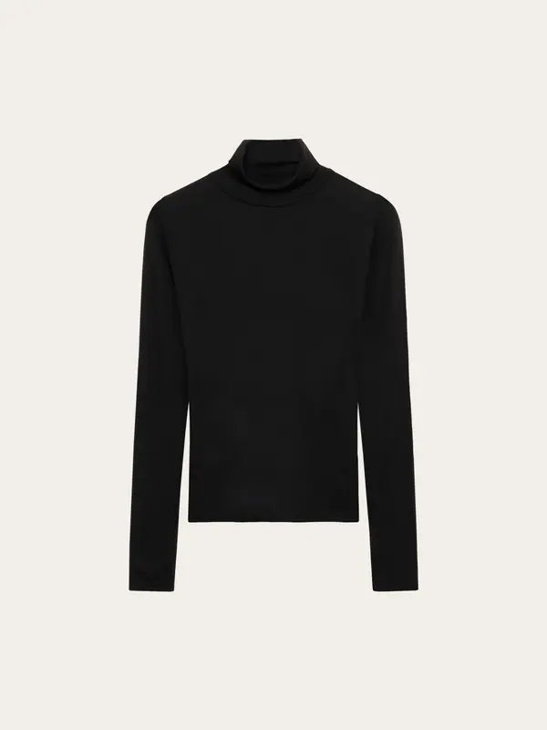 Merino rib long sleeve roll-neck - Black Jet