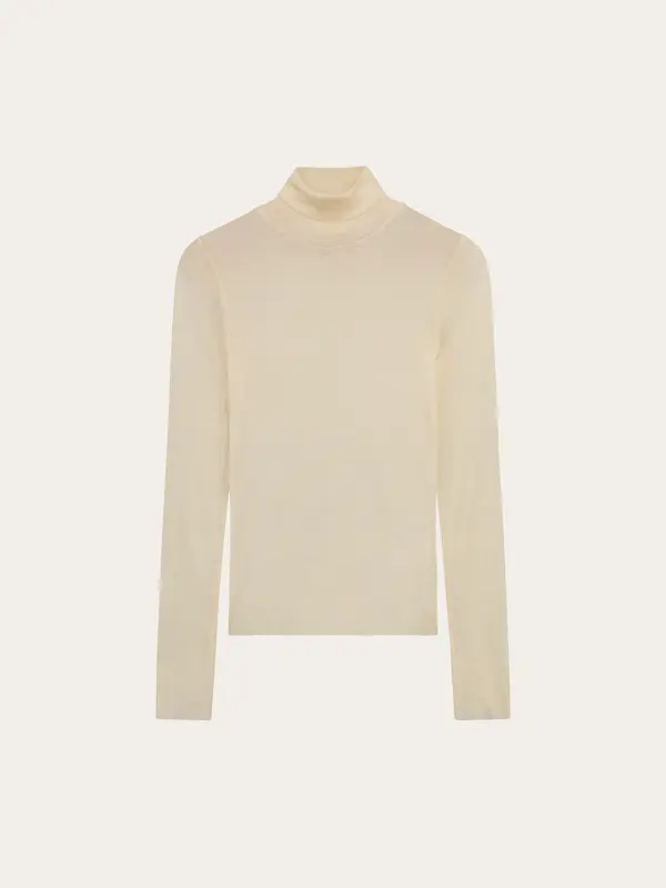 Merino rib long sleeve roll-neck - Egret