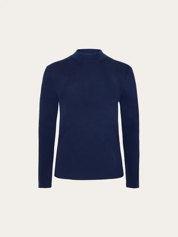Merino rib mock neck long sleeve t-shirt - Total Eclipse