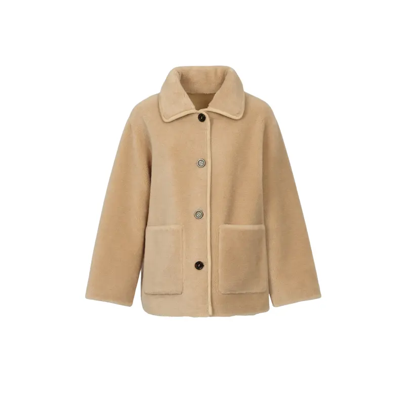 MIAMI (REF. 65287) CAFE - VESTE RÉVERSIBLE EFFET PEAU LAINÉE (100% LAINE)