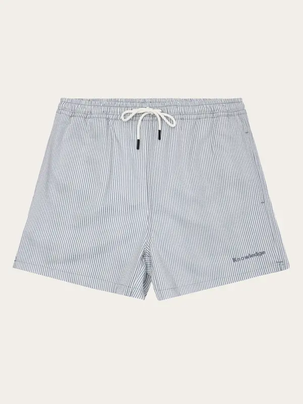 Mid-thigh seersucker swimshorts - Blue stripe