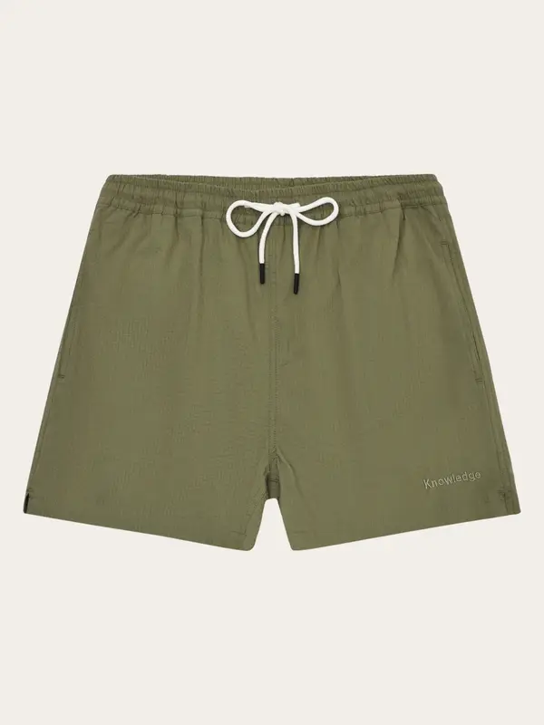 Mid-thigh seersucker swimshorts - Burned Olive
