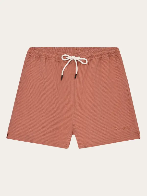 Mid-thigh seersucker swimshorts - Burnt Brick