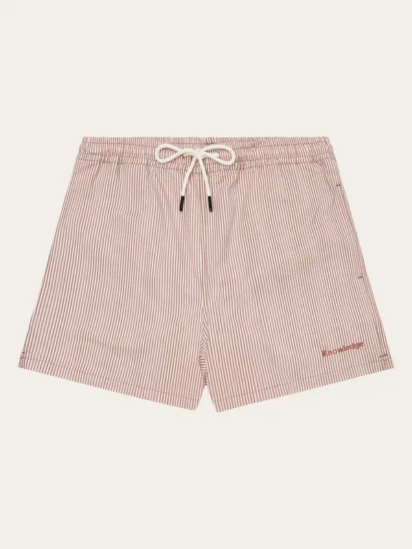 Mid-thigh seersucker swimshorts - Red Stripe