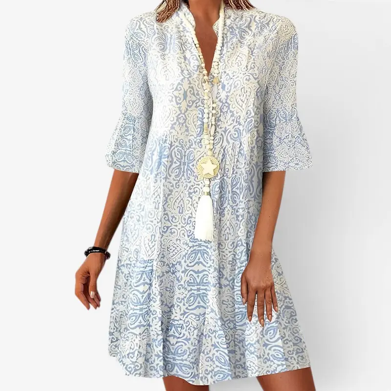 Mini Robe à Manches Évasées Col V