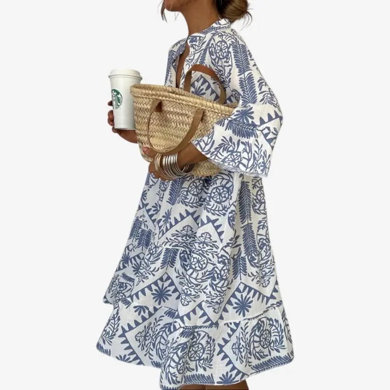 Mini Robe à Manches Longues à Motif
