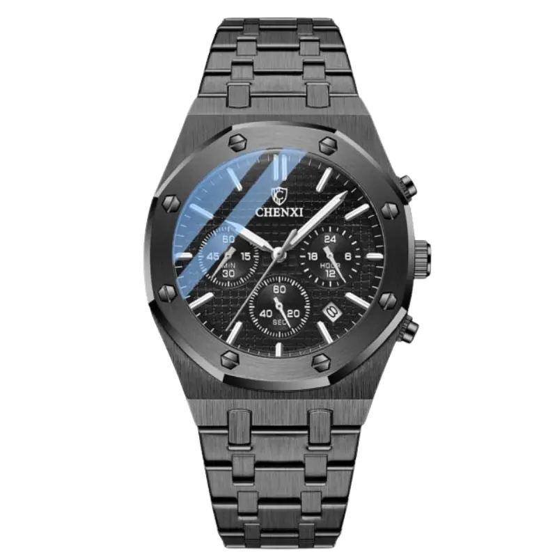 Montre à cadran rond avec bracelet en acier ajustable