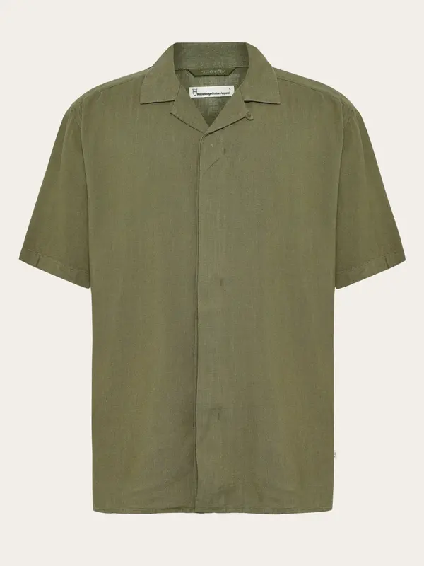 Moss relaxed linen blend short sleeve shirt - Burned Olive