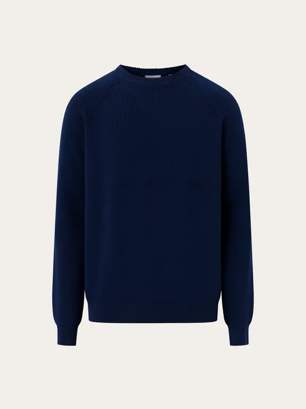 O-neck merino wool rib knit - Total Eclipse