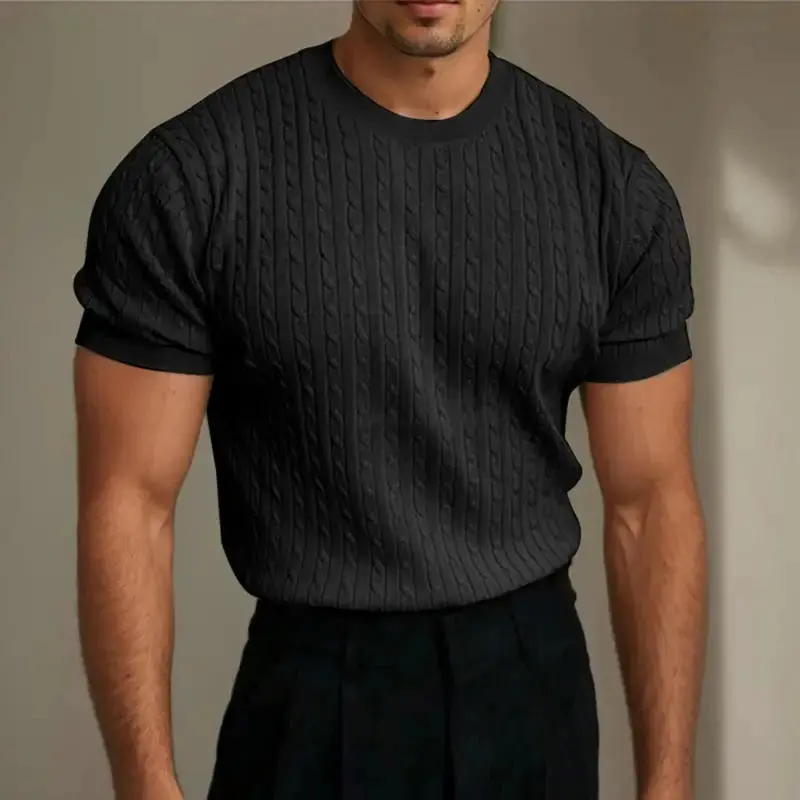 Oliver - Chemise Classique en Tricot Torsadé avec Col Ras du Cou
