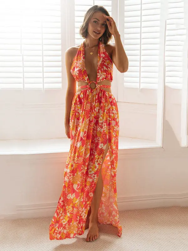 Olivia - Robe fendue imprimé floral dos nu